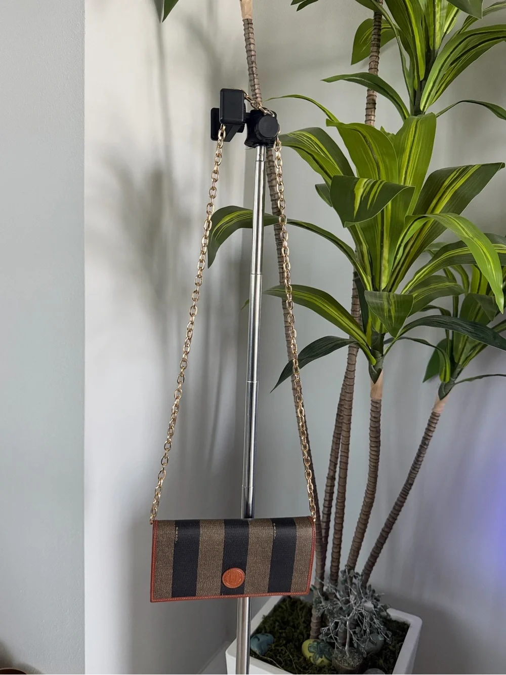 Fendi Pequin Striped Long Wallet Crossbody - Belt - tobacco/tan